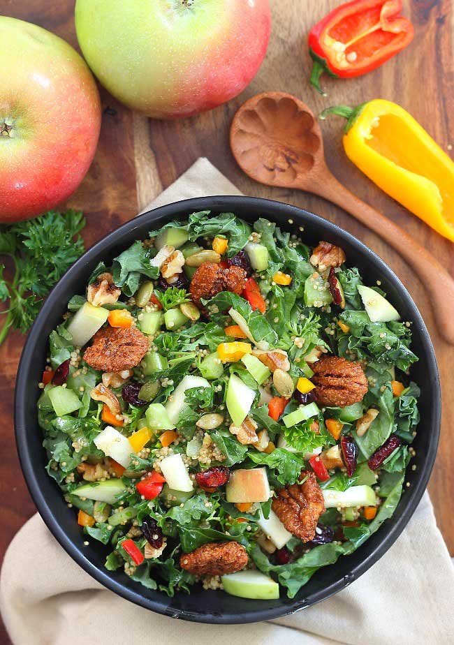 A big bowl of kale apple salad.