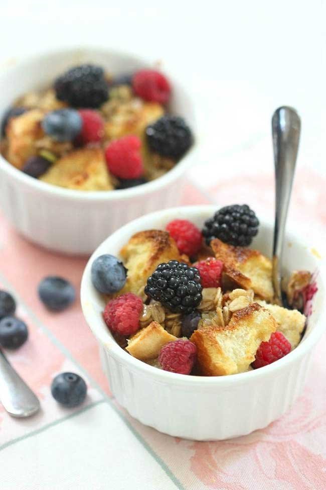 two small bowls of berry french toast casserole
