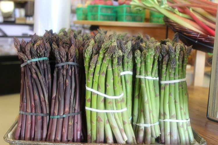 Asparagus stacked on a table