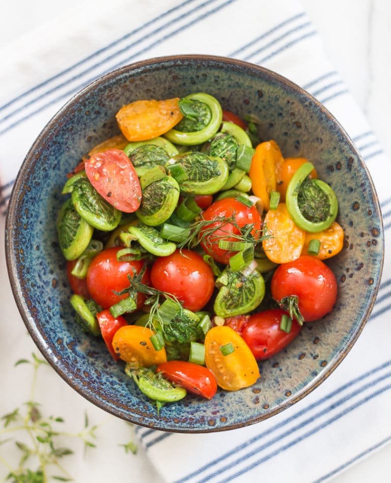 Sauteed Fiddleheads, Tomatoes and Fresh Herbs