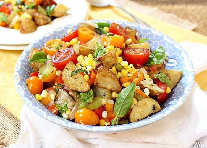 Roasted Potato Salad with Tomatoes, Peppers and Roasted Corn