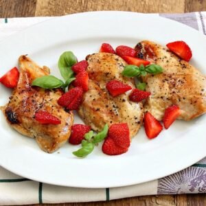 Balsamic Chicken with Strawberries, Basil and Feta Cheese